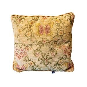 Ashford Court Vintage tapestry pillow cushion floral embroider velvet gold trim